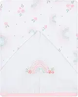Toalha de Fralda Bebê Papi Soft 1 Camada com Capuz Bordada 1,10 x 90 cm, Arco de Flores, Rosa