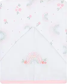 Toalha de Fralda Bebê Papi Soft 1 Camada com Capuz Bordada 1,10 x 90 cm, Arco de Flores, Rosa