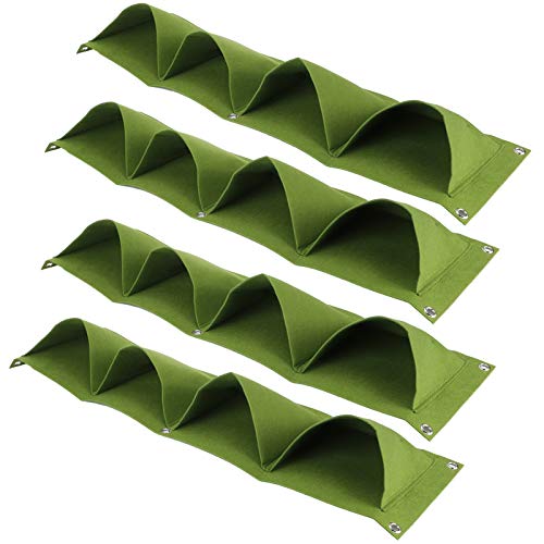 ERYUE Borsa per Coltivazione di Piante Riutilizzabile Accessorio da Giardino in Feltro Degradabile per Fioriera Montata a Parete, Borsa Appendere 4 Tasche Fiori, Fragole, Verdure, Ampiamente Usata