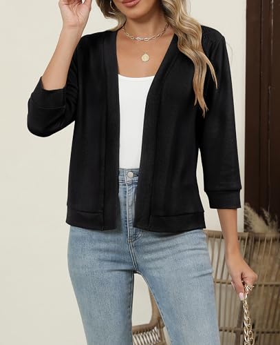 Hount Womens 3/4 Sleeve Cropped Cardigans Lightweight Casual Open Front Bolero Shrugs Sweaters2