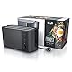 Arendo - Edelstahl Toaster Langschlitz 4 Scheiben, Defrost, wärmeisolierendes Gehäuse, mit integriertem Brötchenaufsatz, 1500W, Krümelschublade, Display, Cool Grey