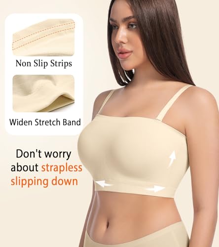 Women's Strapless Bra Non-Slip Silicone Bandeau Wireless Tube Bras Plus Size Lingerie with Two Shoulder Straps2