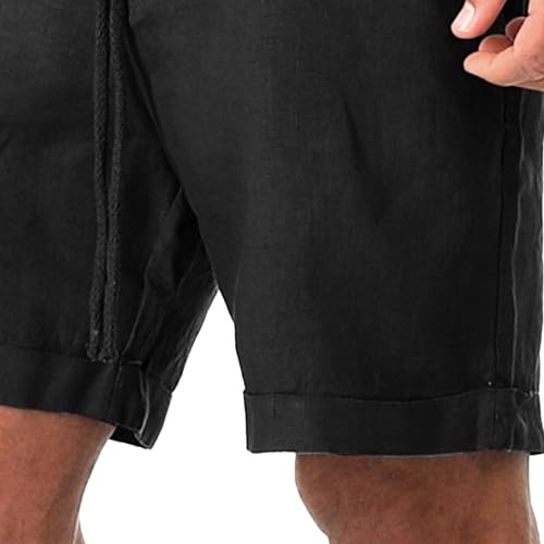 Shorts casuales de algodón y lino para hombre miniatura 3