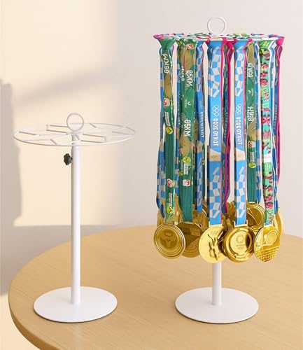 Image of Rotatable Medal Hanger Display - Adjustable Medal Honor Display - Desktop Metal Medal Holder for Running, Sports, Taekwondo, Awards - Ribbon-Safe Hook, 40+ Medals