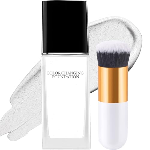 Color-Changing Foundation SPF 20 with Brush - All Day Flawless Bb Cream Makeup Base Concealer, Hydrating Long-Lasting Liquid Foundation, Natural Glow Flawless Finish for All Skin Types(Ivory White)