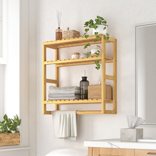 Bamworld Mueble de baño de bambú, 3 Niveles, Organizador de Muebles de baño para la Pared, Ahorra Espacio, Moderno (bambú) (42 x 15 x 42 cm)