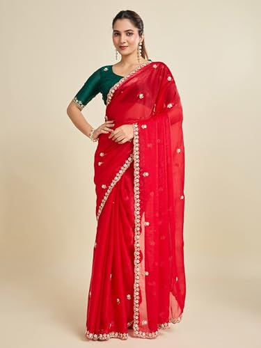 Image of Women's Chiffon Saree with Unstitched Blouse Piece