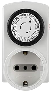 Electraline 58114 Mini Programmatore Timer Meccanico Giornaliero, Spina Italiana piccola 10 A, Presa Schuko + 10A, Bianco