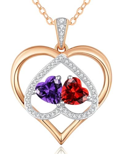 CDE Rose Gold Double Birthstone Necklace for Women, Personalized Pendant Jewelry Mothers Day Birthday Gift for Mom Wife