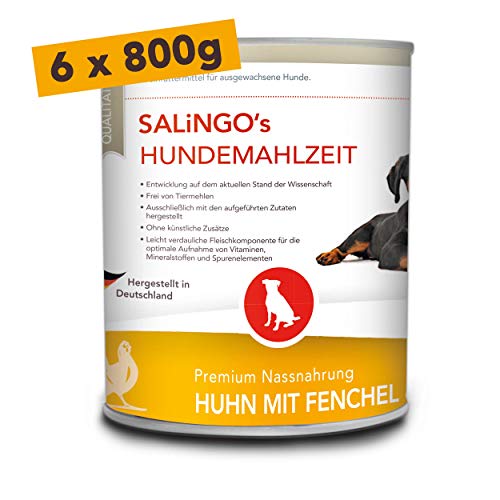 SALiNGO Hundefutter nass, Huhn mit Fenchel und Reis, sensitiv (6x800g)