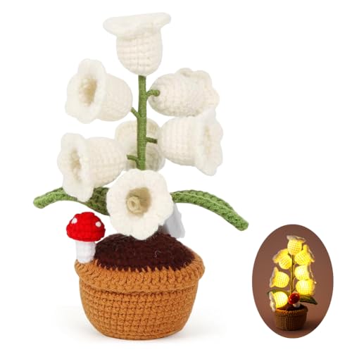 KDFSSIPE Knitted Bell Orchid, Finished Handmade Crochet, Artificial, Handmade Potted Plant, or Home Office Desktop Ornament, Anniversary, Birthday, Romantic Decoration Gift