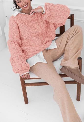 Image of PRETTYGARDEN Womens Sweaters Spring 2026 Cable Knit Long Sleeve Crewneck Oversized Sweater Chunky Pullover Loose Outfits