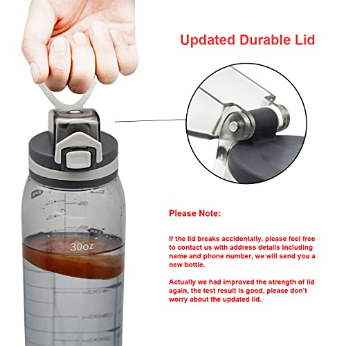 Teentumn 30Oz Sport Water Bottle With Time Markers, Large Durable Gym Plastic Bottle Tritan Bpa Free For Fitness, Outdoor Enthusiasts, Leakproof Clear Gray #TOP3