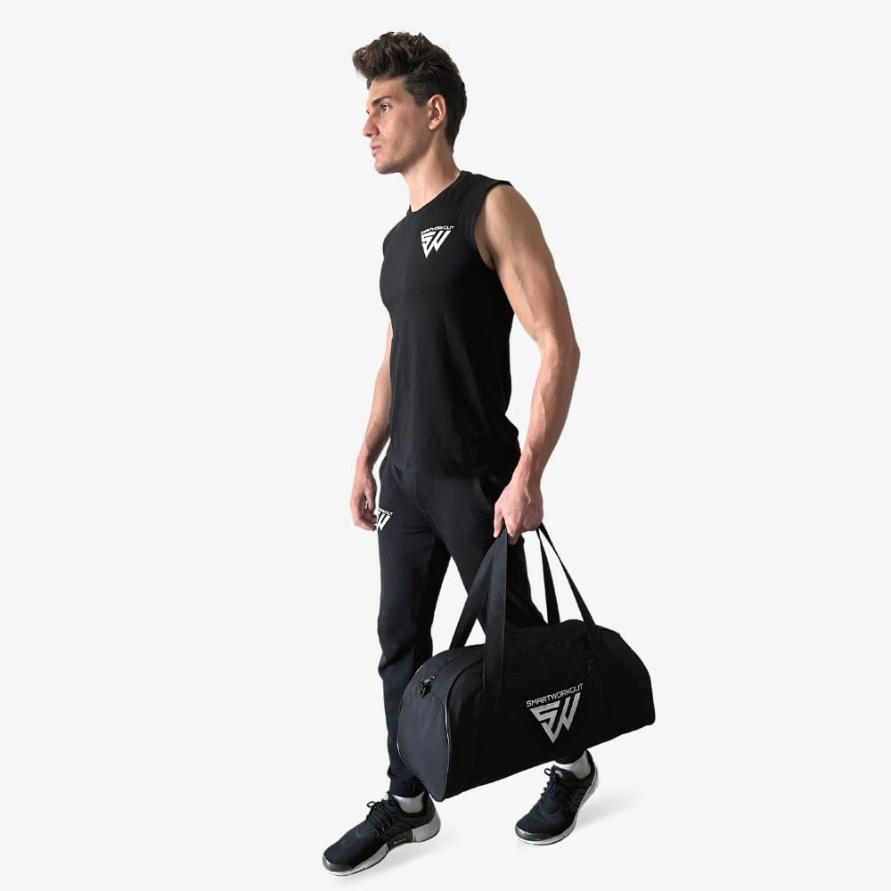 SmartWorkout - Sac de Sport 34 L - Duffel Bag Fitness Noir Unisex Léger et Grande Capacité - Anses, Bandoulière et 2 Poches Intérieures
