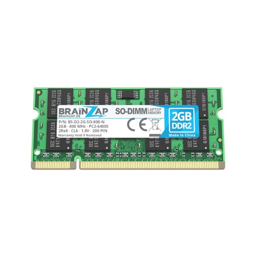 BRAINZAP 2GB DDR2 RAM SO-DIMM PC2-6400S 2Rx8 800 MHz 1.8V CL6 Notebook Laptop Arbeitsspeicher BRAINZAP 2GB DDR2 RAM SO-DIMM PC2-6400S 2Rx8 800 MHz 1.8V CL6 Notebook Laptop Arbeitsspeicher
