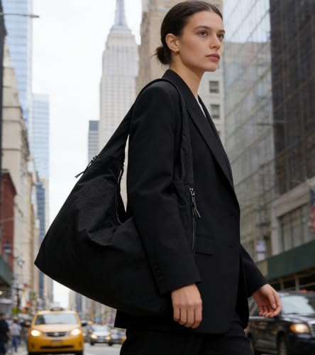 Bolso hobo para mujer, bolso tote elegante, bolso grande de hombro con cremallera, práctico bolso de nailon para trabajo, viaje y compras miniatura 7