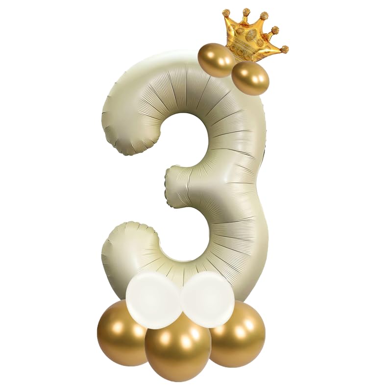 Image of Cream Color 32 Inch Number 3 Helium Foil Balloon for Birthday Decoration Items | Anniversary Decoration Items | Pack of 14