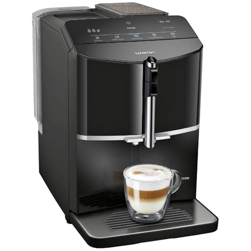 Siemens Macchina da caffè EQ300 TF301E19, per molte specialità di caffè, montalatte, macina in ceramica, funzione OneTouch, 1300 W, colore nero