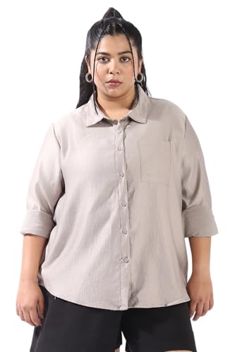 Image of High Star Women Plus Size Boxy Fit Spread Collar Long Sleeves Shirt