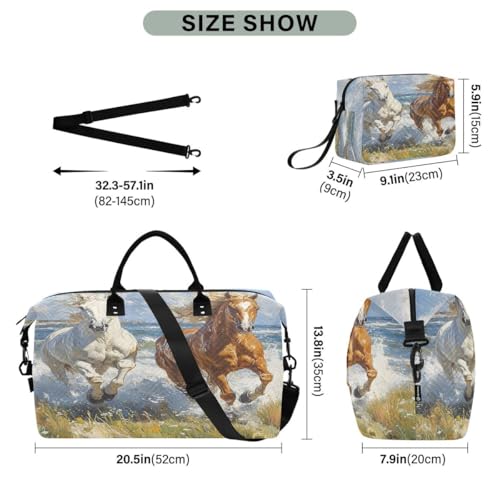 Running Horse Animal Cloud Travel Duffle Bag Gym Bag Weekender Bags with Toiletry Bag Travel Trip Tote Bag3