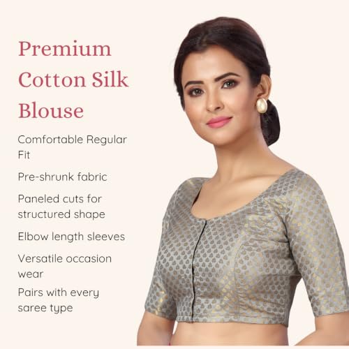 Image of Studio Shringaar Women's Zari Brocade Stitched Elbow Length Sleeves Saree Blouse