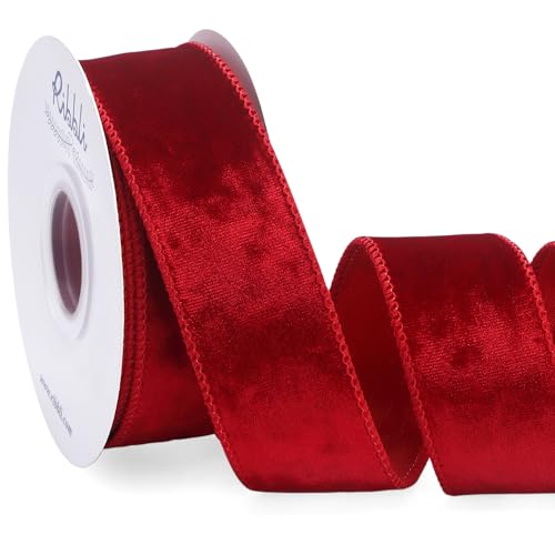 Image of Ribbli Red Velvet Wired Ribbon 1.5 Inch Metallic Red Crushed Velvet Christmas Ribbon for Gift Wrapping Christmas Tree Decoration Crafts Wreaths Supplies-Continuous 10 Yards
