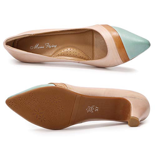Image of Mona flying Women's Leather Pump Med Heel Pointed Toe Office Dressy Shoes