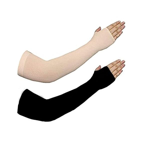 Nanoedge Women's Cycling Warmers Leg Covers Summer Thin Sun Protection Sleeves Arm Fingerless Gloves Pack of 2 Pair ( Black& skin ) .