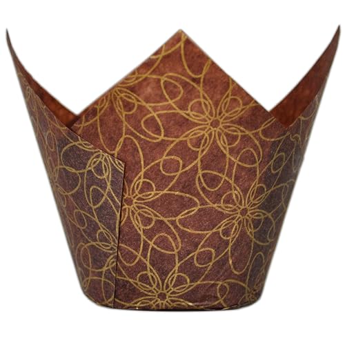 MyBakning (JUMBO Large size) Brown Golden pattern Tulip Baking Cups 2-1/4