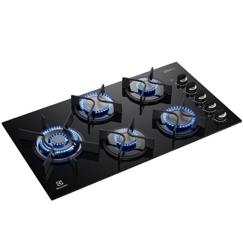 Electrolux Cooktop 5 Bocas a Gás Electrolux Mesa Vidro Expert ChamaPrecisa e Grade Ferro Fundido (KE5GW) Bivolt