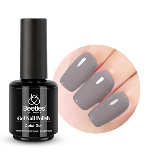 Image of Beetles Gray Gel Nail Polish - 1PC 15ML Solid Grey Color Nails Soak Off LED UV Lamp DIY Manicure Decoration Nail Art Design Salon at Home Gift for Women Girls