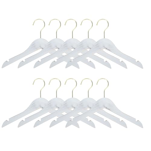 LOORGVEL Perchas Madera Blanca Antigua 10 Unidades Gancho Metálico Resistente Diseño Antideslizante y Acabado Suave Ideales para Organizar Ropa de Ñiño en Armarios Infantiles