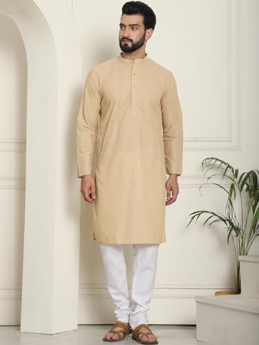 Image of SOJANYA Men's Cotton Regular Fit Casual (Since 1958 Silk Sequinned Neck Embroidered Long Kurta