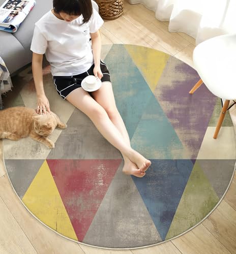 Tapis de zone ronde géométrique jaune 200cm pour le salon - 7