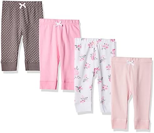 Hudson Baby Unisex Baby Cotton Pants and Leggings Basic Pink Floral, 4 Toddler