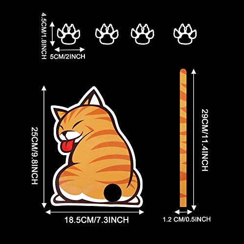 Tomall 9.8'' Reflective Moving Tail Cat Sticker For Car Rear Windshield Window Vinyl Cartoon Funny Kitty With 4 Paw Graphics Decals Decoration For Car Wiper Truck Suv (Cat) #TOP1