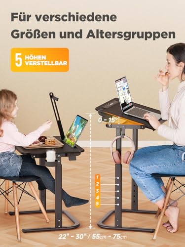 Escritorio, SAIJI Mesa, estable mesa escritorio, Altura ajustable, con atril para libros, cajón, gancho para mochila, estilo moderno, para estudiar, trabajar con laptop, comer, clases en línea, 65*45 - imagen 5