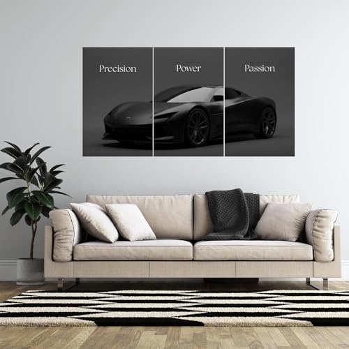 Image of BeauKraft Supercar Racing Poster Set for Wall - 3 Panel Split Posters (12x16 inches each, Unframed), Sports Car Wall Art Decor for Boys Room, Living Room, Garage & Men's Bedroom (Black)