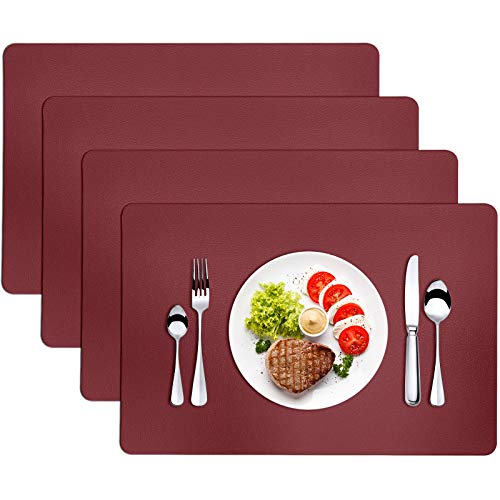 Herda Table Placemats Set of 4 Leather Table Mats Wipeable Washable Place Mats Indoor Outdoor Patio Table Home Kitchen Placemats for Dining Table Easy to Clean and Heat Resist Red