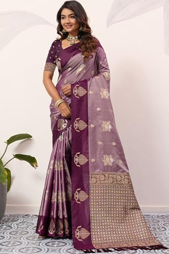 Image of SGF11 Women's Kanjivaram Pure Soft Silk Saree With Unstitched Blouse Piece