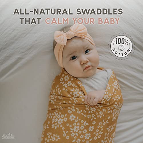 Image of Mini Wander Swaddles for Newborns Muslin Swaddle Blankets - Breathable Soft Receiving Blanket Baby Essentials | 47 x 47 Cotton - Whimsy Floral (Mustard)