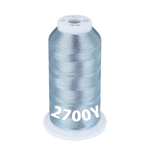 Image of Simthread 2700 Yards Metallic Embroidery Machine Thread - Baby Blue MS-022, 40wt High-Sheen King Spool, Smooth Running & Break Resistant for Commercial & Home Embroidery Machines