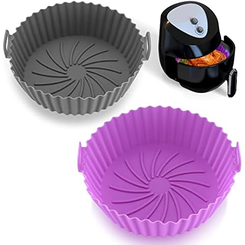 Pack of 2 Hot Air Fryer Basket Pot Silicone Hot Air Fryer Accessories Replacement Air Fryer Pot Accessories Air Fryer Mats Reusable for Oven Microwave Cake Baking Mould Steamer Cover
