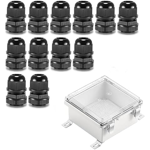 12pcs 1/2 NPT Cable Glands & Clear Hinged Cover Waterproof Electrical Junction Box 5.9"x5.9"x3.5" Cover