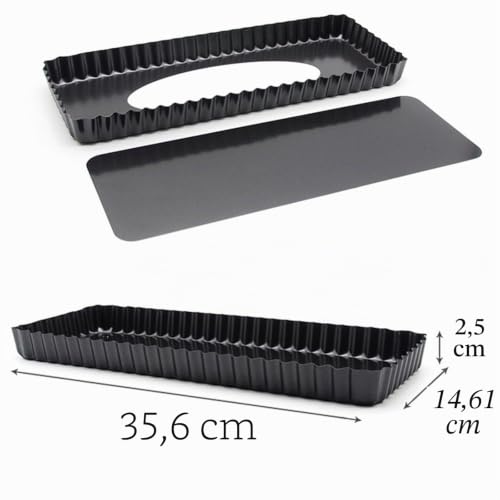 Foto von Tebery 2 Stück 14 Zoll Rechteckige Tarteform mit Hebeboden, 36x14cm Antihaftbeschichtet Quicheform Törtchenform Pie Form