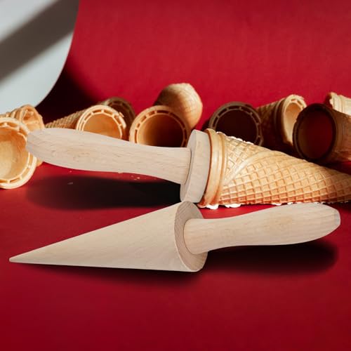 2Pcs Wood Cone Roller Pizzelle Roller Ice Cream Cone Roller Mold Natural Waffle Cone Roller Wooden Mini Waffle Cones Pastry Decorating Baking Pastry Tool Cone Mold Pizzelle Makers Pastry Roller (2)