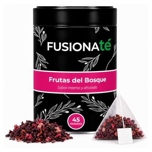 FUSIONATE Infusión de Frutas del Bosque, Lata de 45 Pirámides bolsitas de té, Mezcla de Aromas Naturales y Frutos Rojos y Flor de Jamaica, Antioxidante 100% natural
