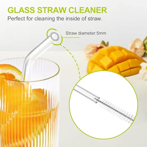 Image of Ribbed Glass Tumbler with Bamboo Lid & Glass Straw - 400ml, Set of 1, Premium Clear Drinking Glass Cup for Water, Juice, Iced Coffee, Smoothies & Cold Beverages, Leak-Resistant Glass Cup