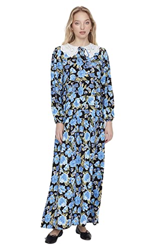 Trendyol Woman Design Maxi A-Line Peter Pan Collar Woven Dress Vestido, Green, 36 para Mujer