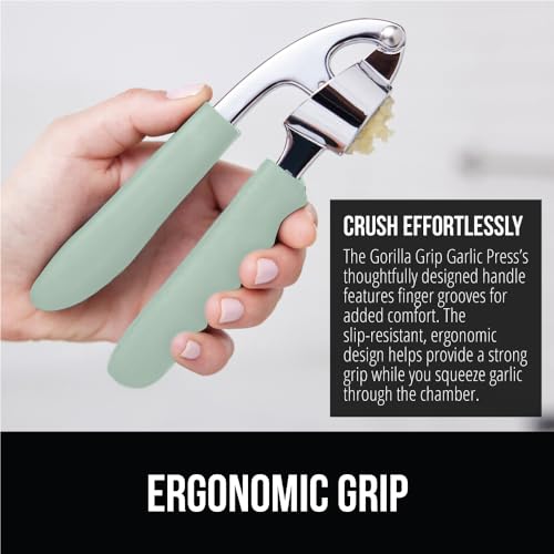 GORILLA GRIP Garlic Press and Peel Set, Heavy Duty Mincer Tool, Easily Mince and Crush Garlics, Ginger, Nuts, Seeds, Large Ergonomic Handle, Peeler Included, Peeling Cloves, Kitchen Gadgets, Mint - Thumbnail 3